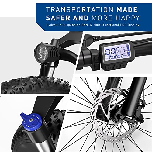 Hiboy Electric Bike for Adults, 28MPH 62.1Miles Range 1000W Peak Motor 48V 13Ah Removable Battery Ebike, 26“ x 4.0” Fat Tire Electric Bicycle