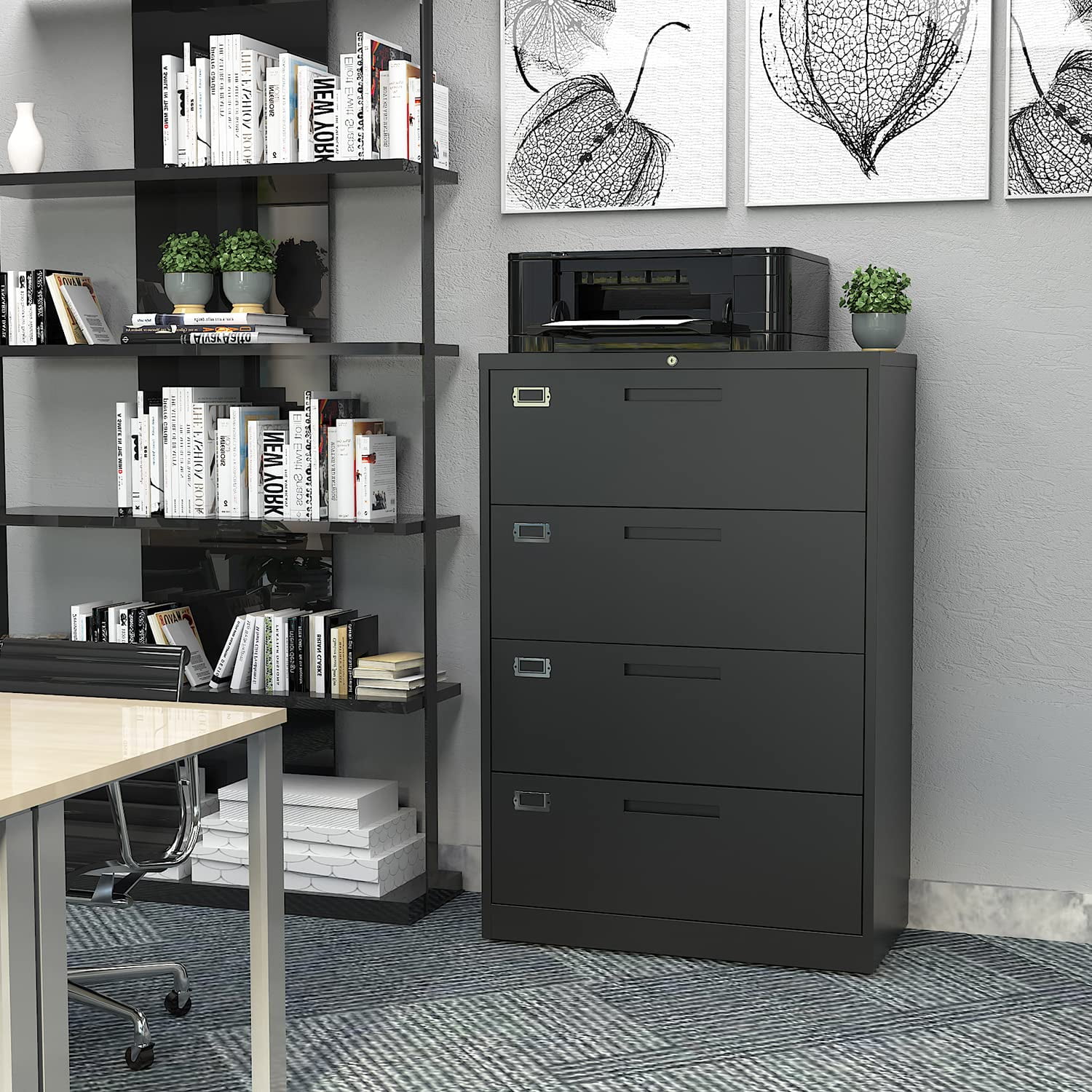 STANI 4 Drawer File Cabinet with Lock Metal Lateral File Storage Cabinet Office Home Steel Lateral File Cabinet for A4 Legal/Letter Size Wide File