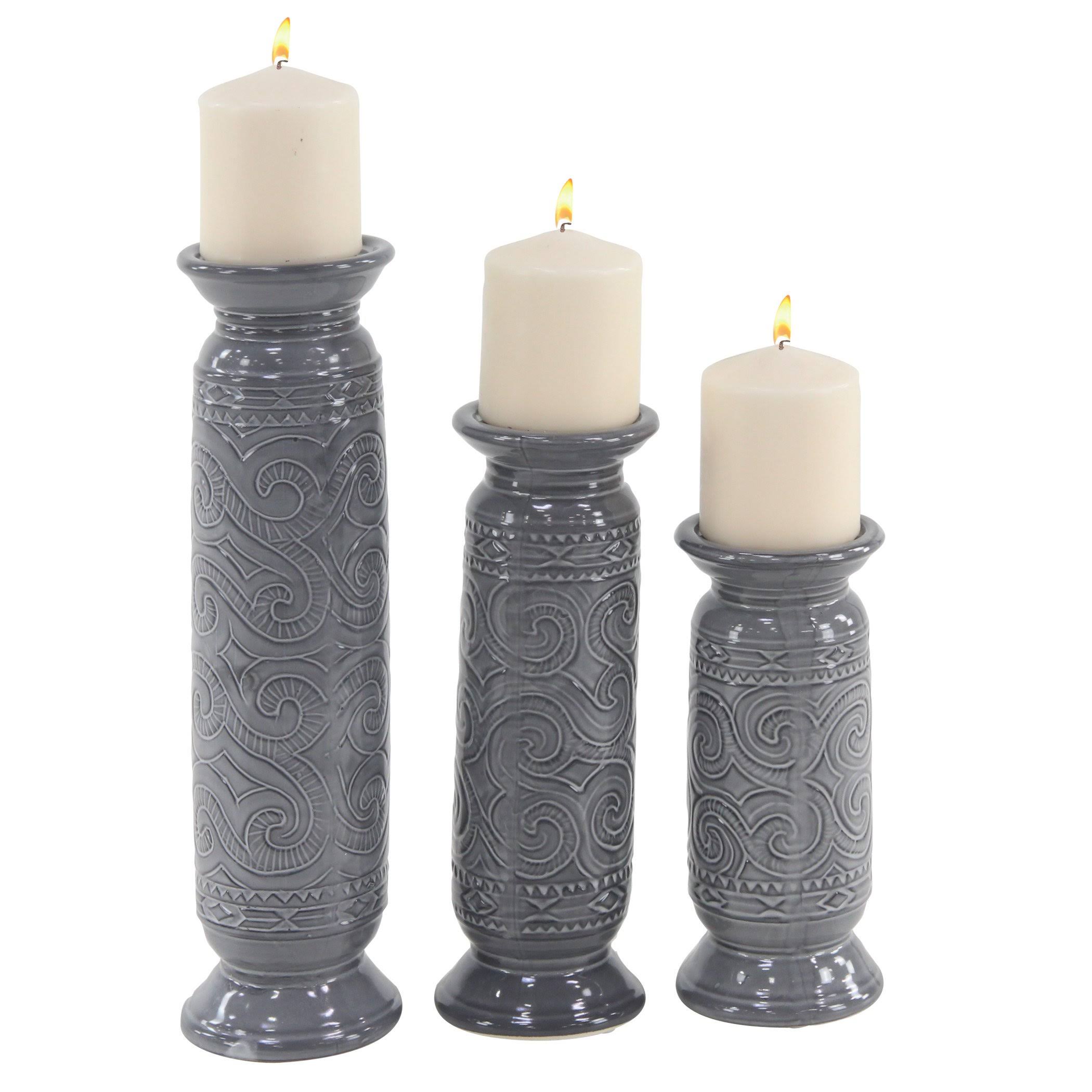 Set of 3 Modern 9, 12 and 15 inch Gray Cylindrical Candle Holders