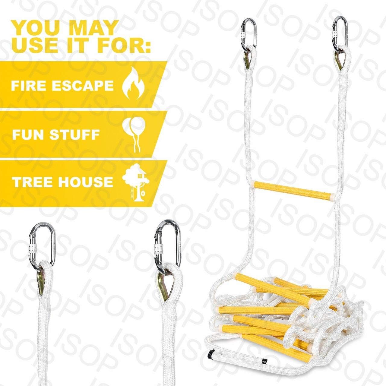 ISOP Fire Escape Ladder for Second Story Windows 13ft Weather Resistant Safety Rope Window Ladder Fire Escape 2 Story with Hooks (13ft with Hooks)