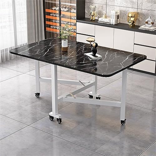 WANLIAN Folding Dining Table, Marble Rectangle Dining Table with 4 Wheel