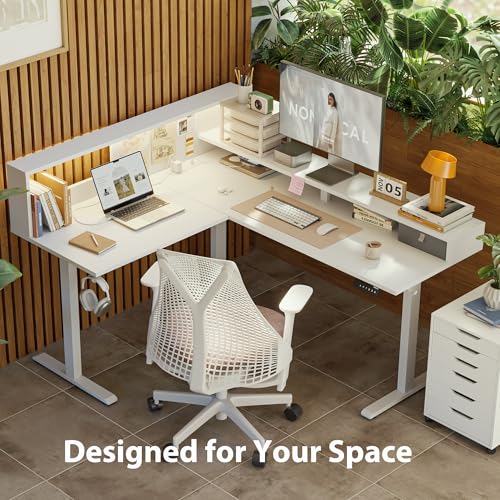 Agilestic L Shaped Electric Standing Desk with 2 Drawers, 63 Inch Ergonomic Adjustable Height Desk with Storage