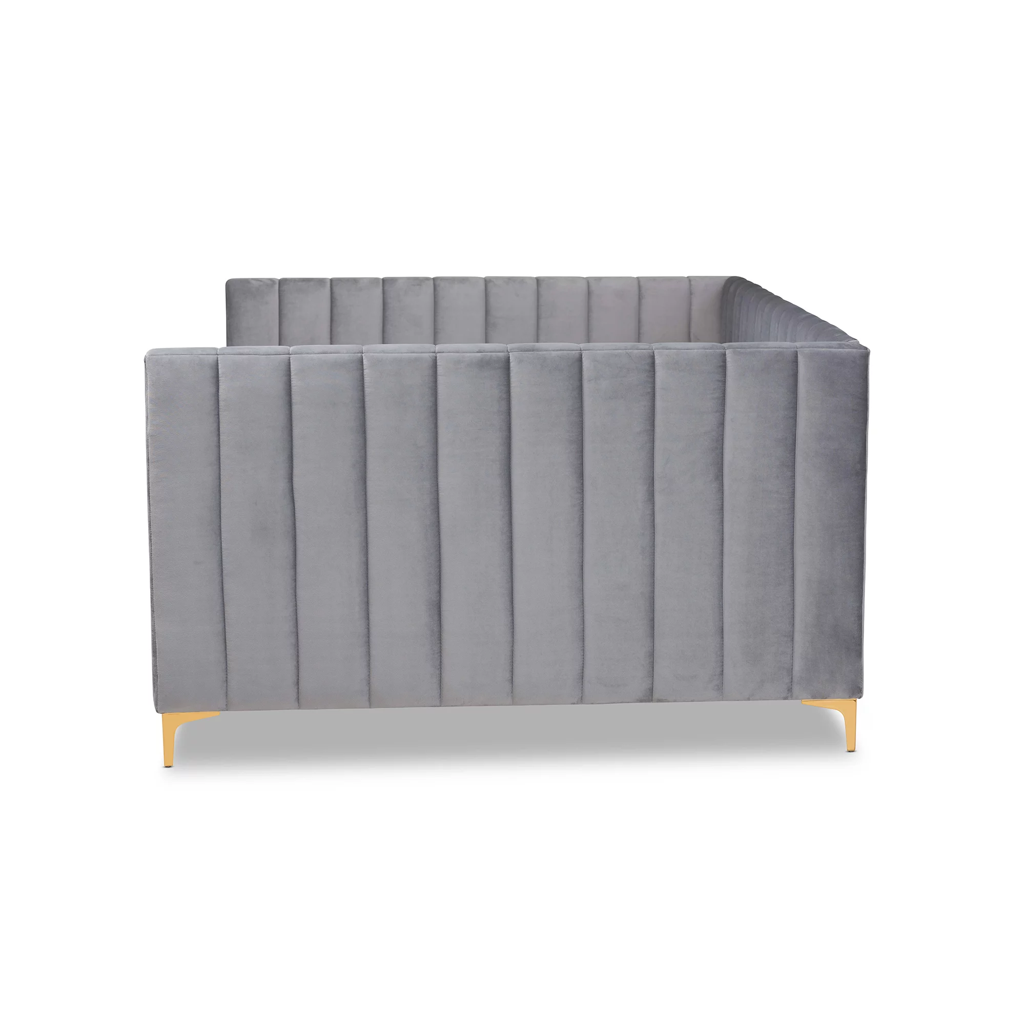 Baxton Studio Oksana Modern Contemporary Glam and Luxe Light Grey Velvet Fabric Upholstered and Gold Finished Full Daybed