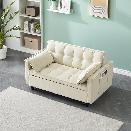 Convertible Sofa Bed, Pull Out Couch Corduroy Loveseat Sofa Cama Twin Size, Futon Sofa Bed, Foldable Lounge Sleeper Sofa with Pullout Bed