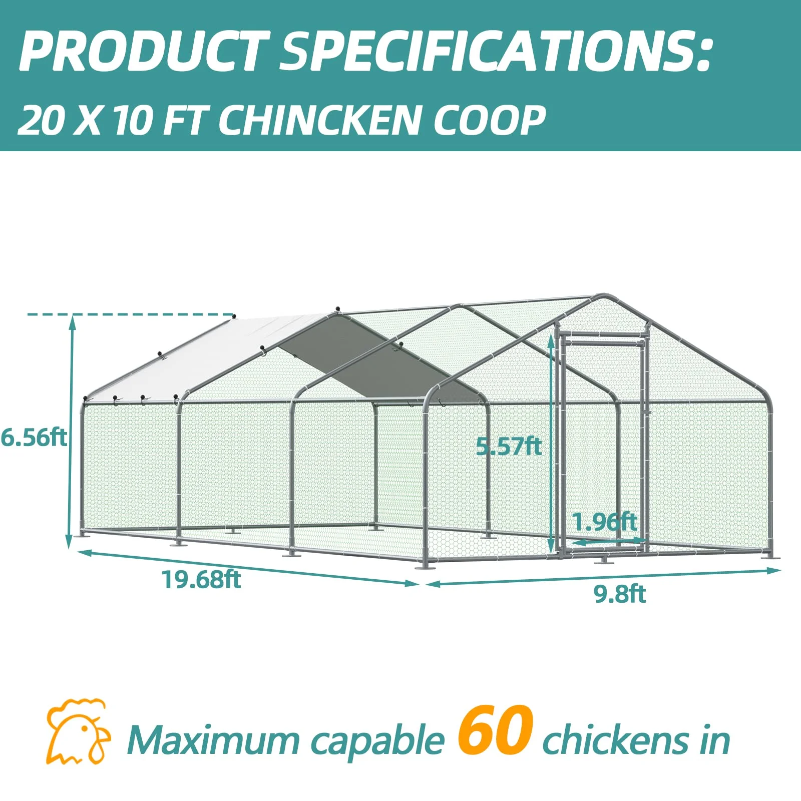 MEETWARM Large Metal Chicken Coop Run, Walk-in Poultry Cage Chicken Run Pen
