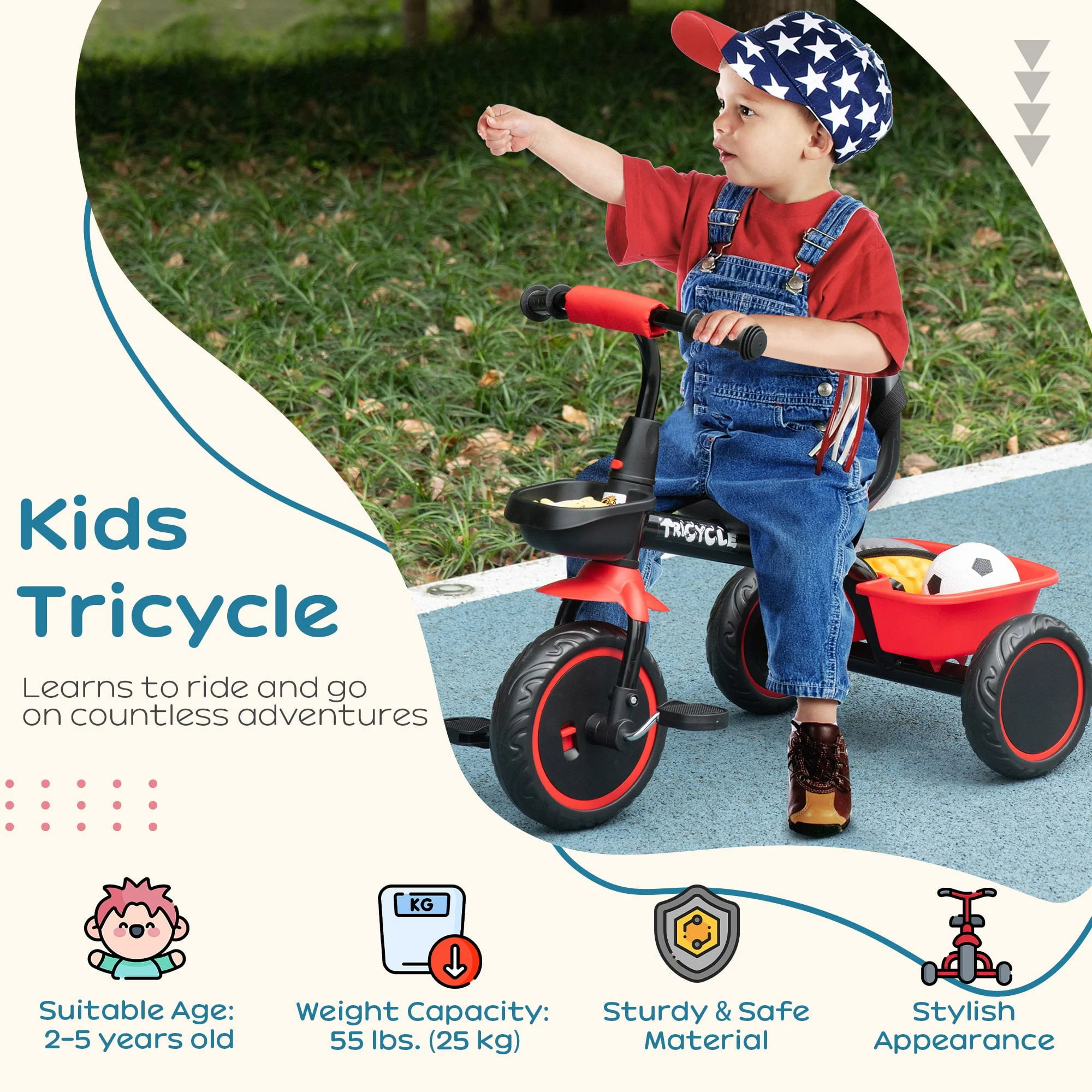 Qaba Tricycle for Kids Age 2-5, Toddler Bike for Children, Pink