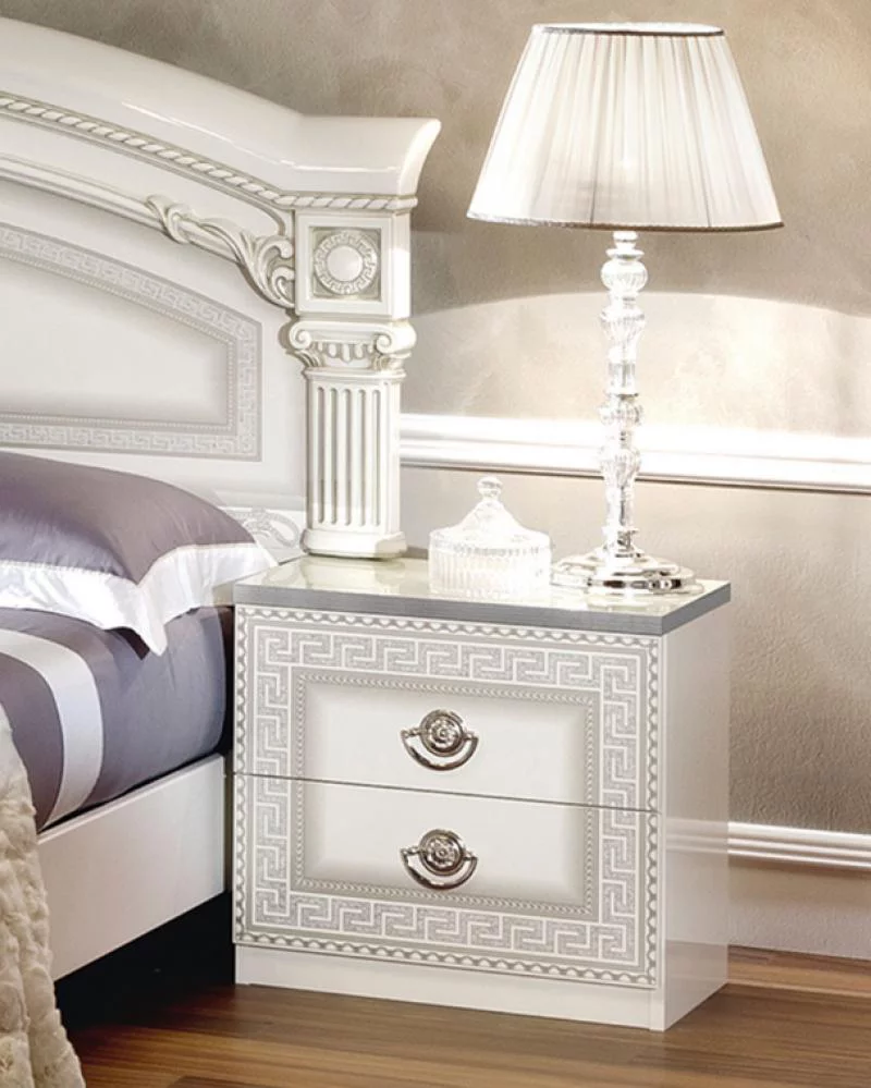 Glossy White Silver Finish Queen Bedroom Set 3Pcs Made in Italy ESF Aida
