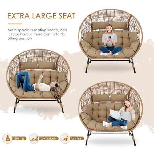 NICESOUL Stationary Egg Chair Indoor Outdoor Wicker Oversized Thick Cushions Egg Shaped Loveseat Chair
