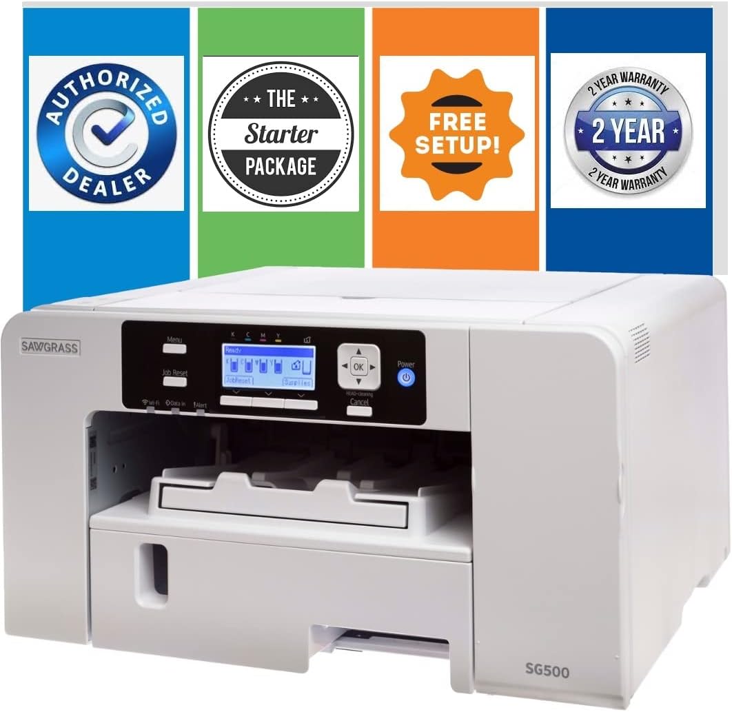 Sawgrass UHD Virtuoso SG500 Sublimation Printer Starter Bundle with Inks, Sublimax Paper, 3 Tapes