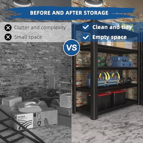 76.6" H Heavy Duty Garage Shelving Unit, 60" W Adjustable Metal Storage Rack, 5-Tier Metal Shelves, 24" D Industrial Shelving for Garage, Basement