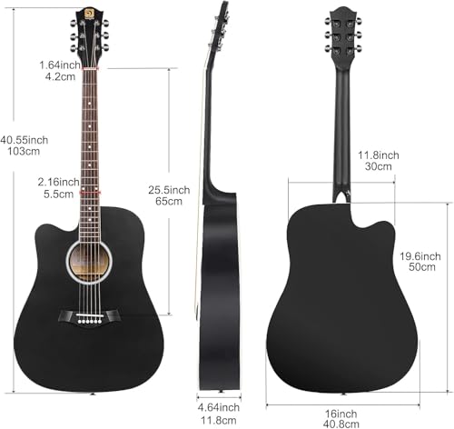 Vangoa 4/4 Acoustic Guitar for Beginner Adult Full Size Dreadnought Acustica Guitarra Bundle Kit Cutaway Starter Folk Guitar Set with Gig Bag, Picks