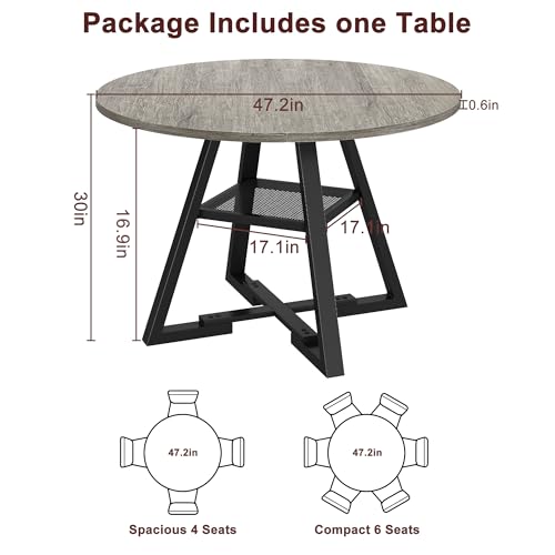 Round Dining Table for 4,Kitchen Dining Room Circle Dinner Pedestal Table,Space Saving Wood Kitchen & Dining Room Furniture (Vintage, 47In)