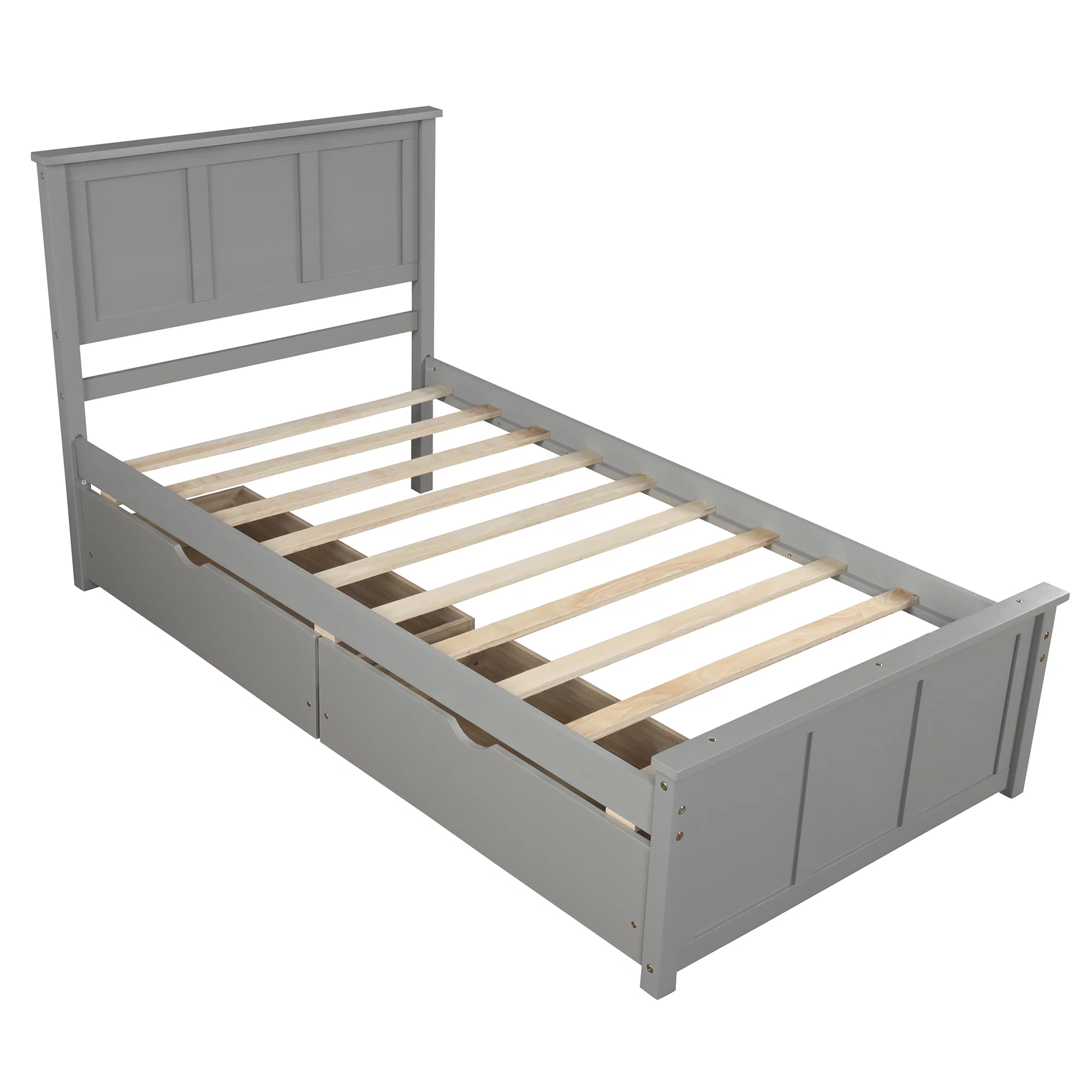 Platform Bed with Storage, Twin Size Bed Frame No Box Spring Needed, Wood Platform Beds with Headboard and Two Drawers