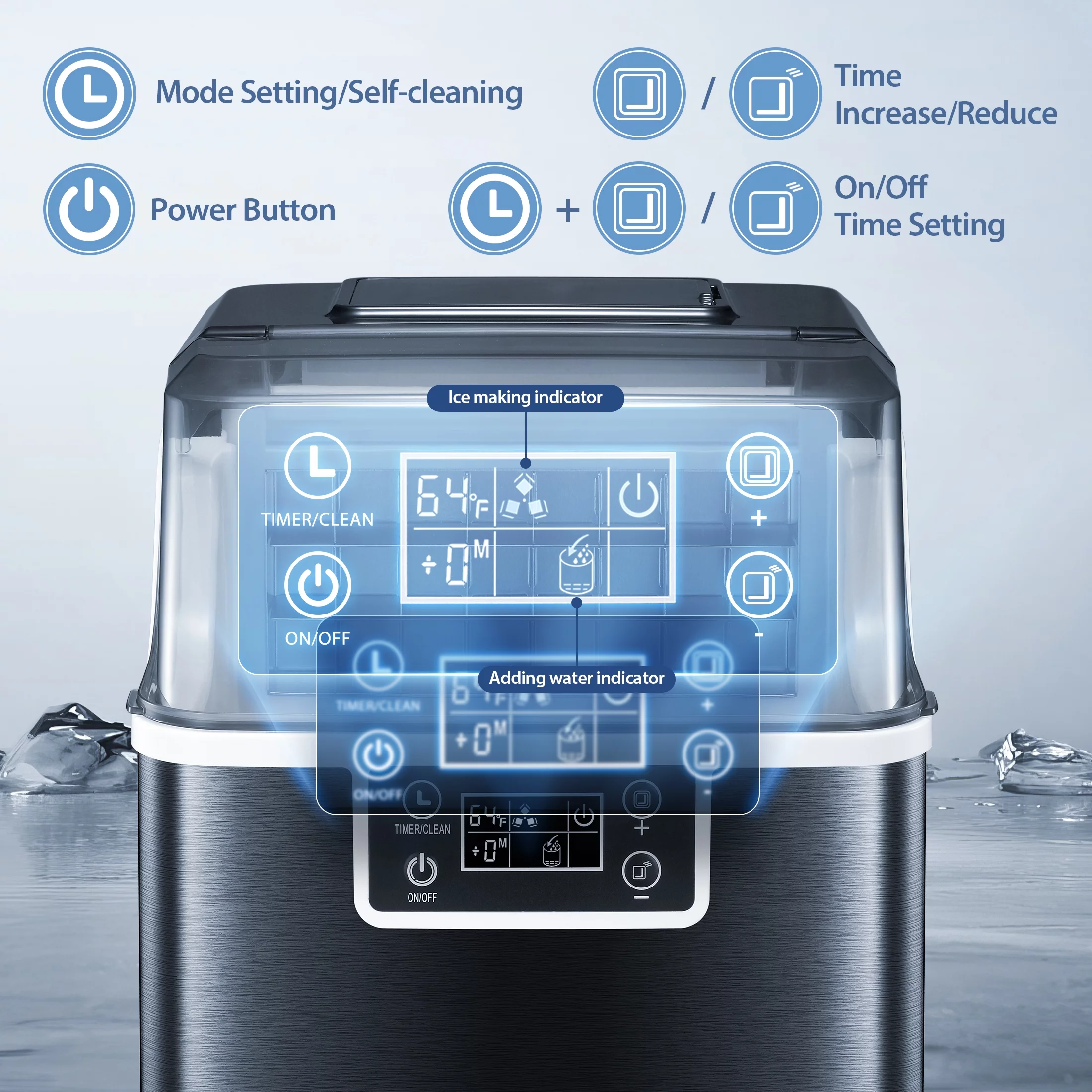 KISSAIR Countertop Ice Maker, 44Lbs/24H Self-Cleaning Ice Makers, 24 Pcs Ice Cube in 12 Mins with Ice Scoop & Basket, for Home/Kitchen/Office-Black
