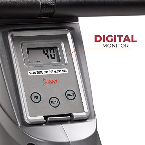 Sunny Health & Fitness Multi-Function Premium Magnetic Rowing Machine, Bicep Curls, Upward Rows, Seated Rows, Foldable Slide Rails, Digital Monitor