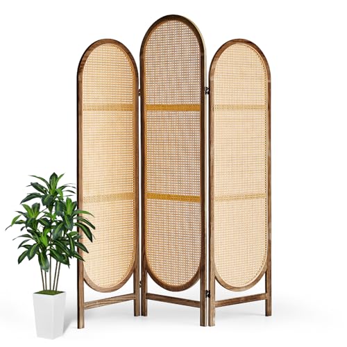 Room Divider 4 Panel, Folding Privacy Screen, Foldable Wood Divider Room Dec, Rattan Room Divider, Portable Partition Screen