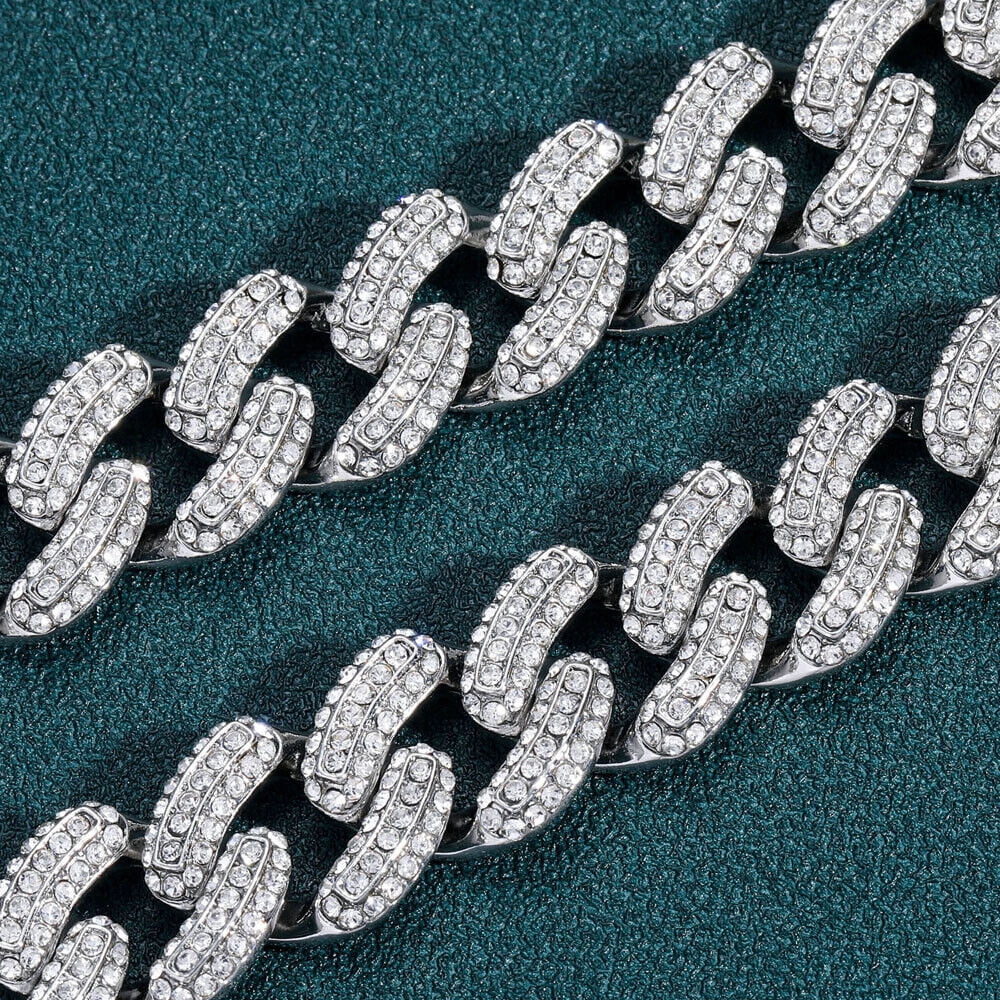 Men Hip Hop 19mm Necklaces Cuban Chains Bling CZ 18K Gold Silver Plated Jewelry