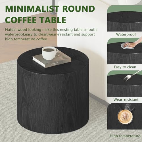 Vikiullf Nesting Coffee Table Set of 3, Round Wooden Coffee Tables, Modern Circle Table for Living Room, Bedroom, Accent Side Table