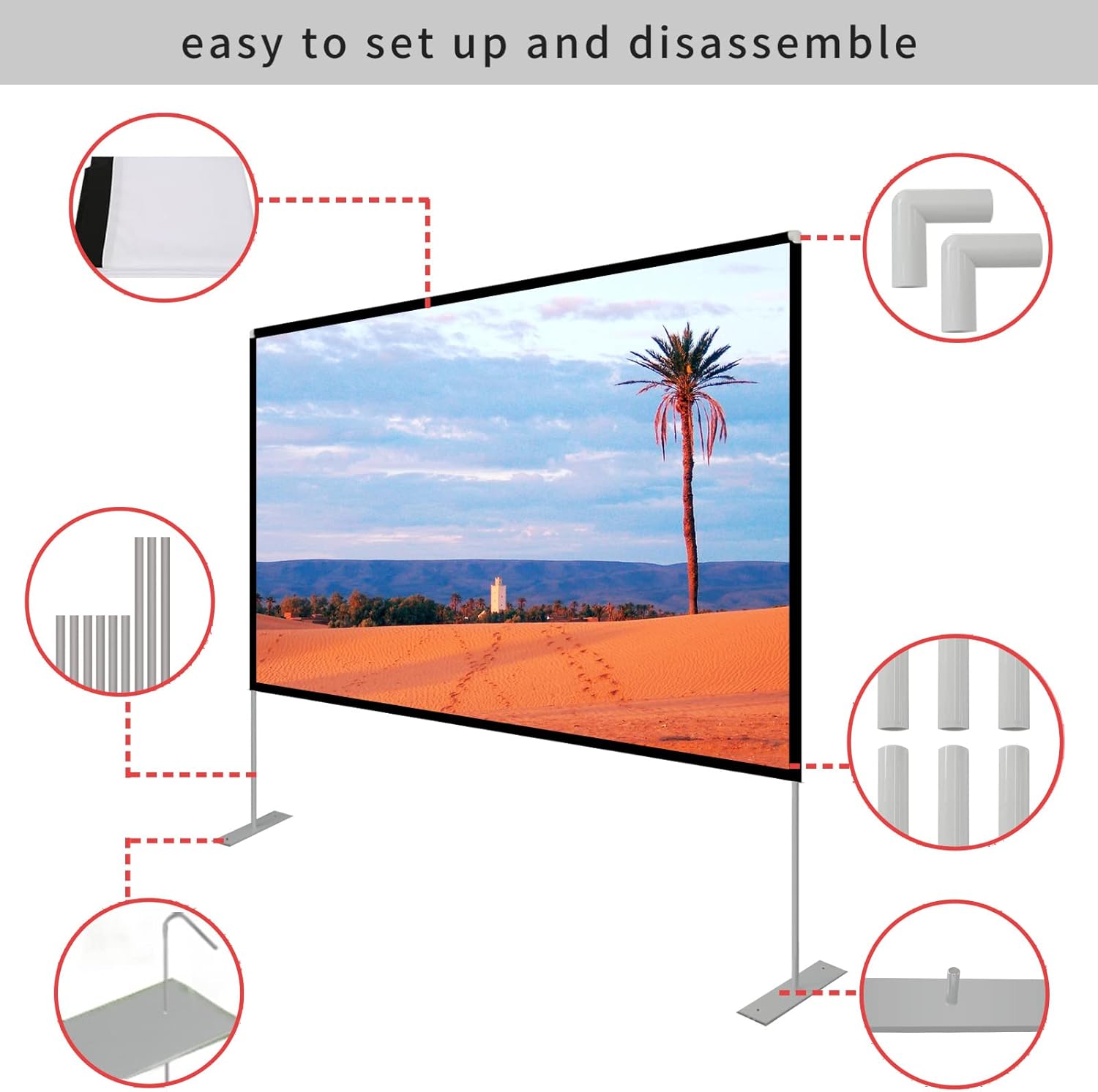 Projector Screen with Stand 120 inch Portable Projection Screen 16:9 4K HD Rear Front Projections Movies Screen with Carry Bag for Indoor Outdoor