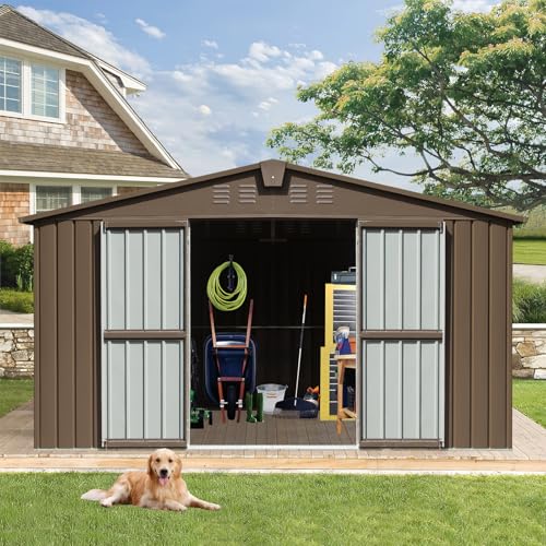 6x4 ft Small Outdoor Metal Storage Shed with Floor Frame & Lockable Door, Heightened Entry Garden Tool Shed for Backyard, Durable Galvanized Steel