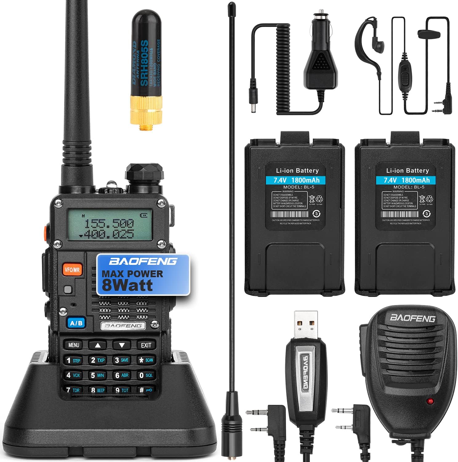 BaoFeng Ham Radio (UV-5R Pro) Walkie Talkie with 2 Rechargeable Battery