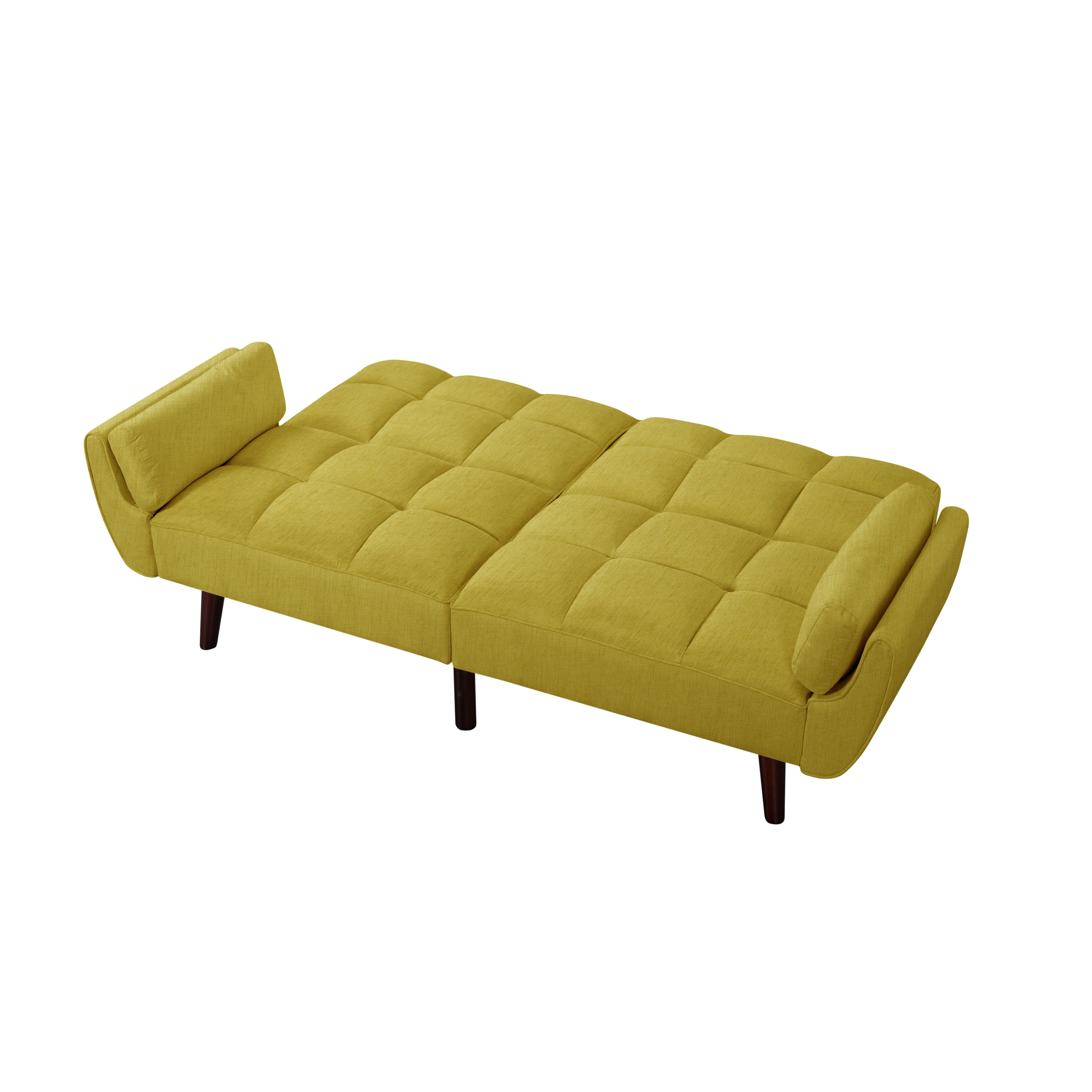 BSHTI 74.4 inch Foam Futon Sofa Bed,Converted Futon Sofa Sleeper with 2 Pillows for Livingroom(Yellow)