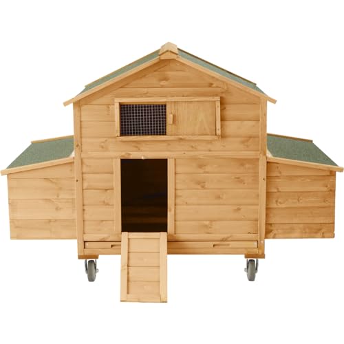 Large Chicken Coop with Wheels,Mobile Hen House for 4-6 Chicken,Portable Chicken House with Nesting Box,Wooden Poultry Cage,Waterproof Rabbit Cage