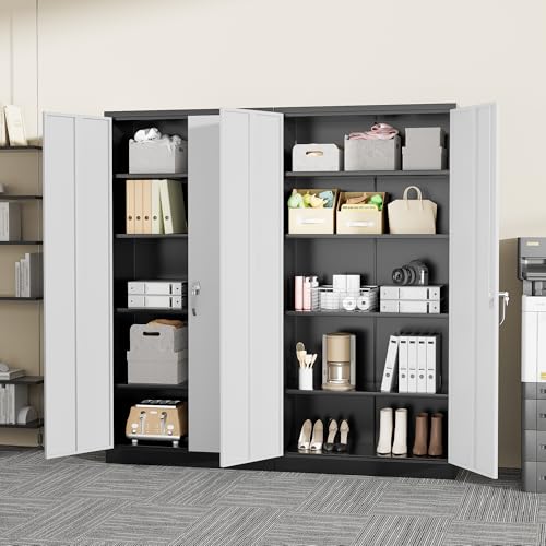 Greenvelly Steel SnapIt Storage Cabinet 72" Locking Metal Garage Storage Cabinet with 4 Adjustable Shelves, 2 Doors and Lock for File, Office, Garage