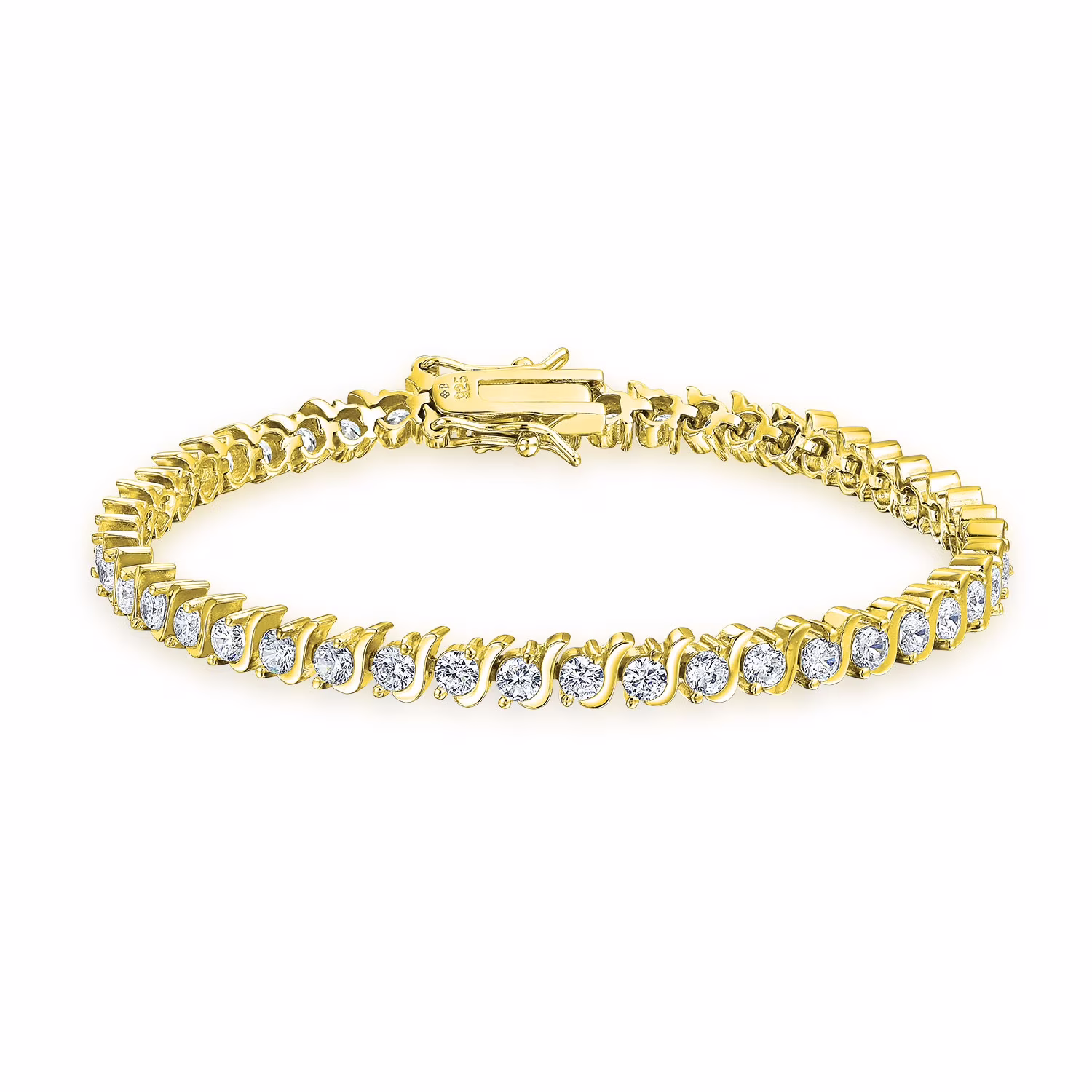 Bling Jewelry Bridal Wave S Link AAA CZ Solitaire Tennis Bracelet Gold Plated 7"