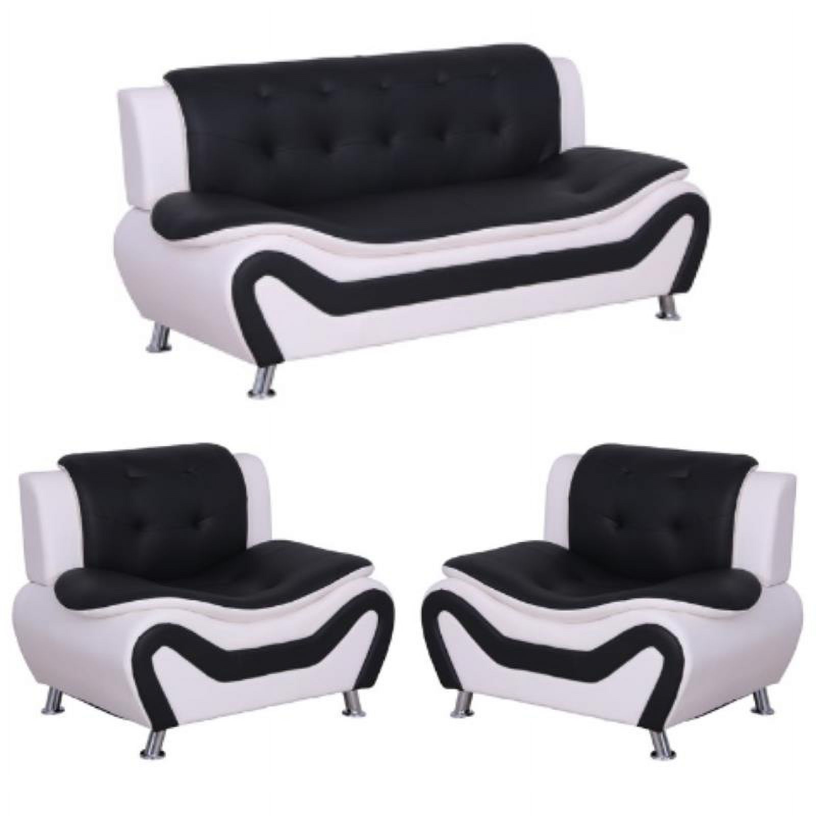 Home Square 3-Piece Set with Sofa and 2 Club Chairs in Black & White
