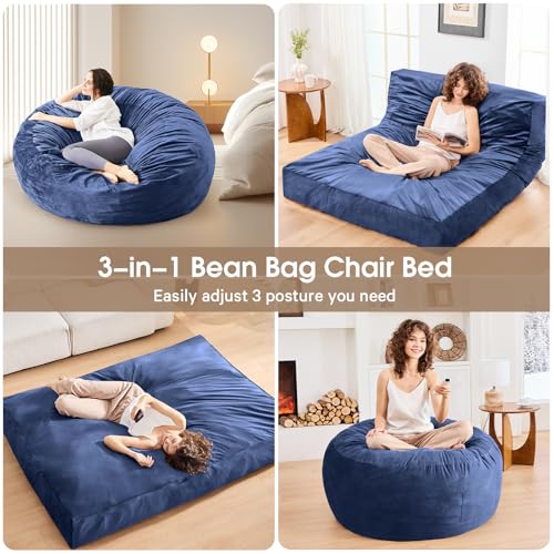 Bean Bag Chairs for Adults - Giant Bean Bag Chair Convertible Bean Bag Bed - Beanbag Chair with Micro Fiber Cover/Furniture Foam Filler