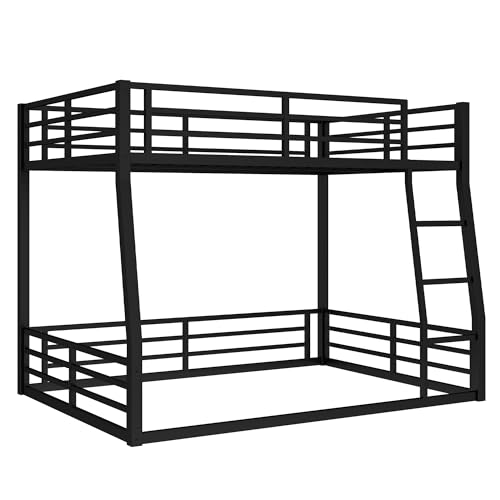 Heavy Duty Bunk Bed Frame with Ladder, Twin XL Over Twin XL Bunk Beds with Safety Guardrails, Adults Bunk Beds with Noise-Reducing Rubber Stoppers