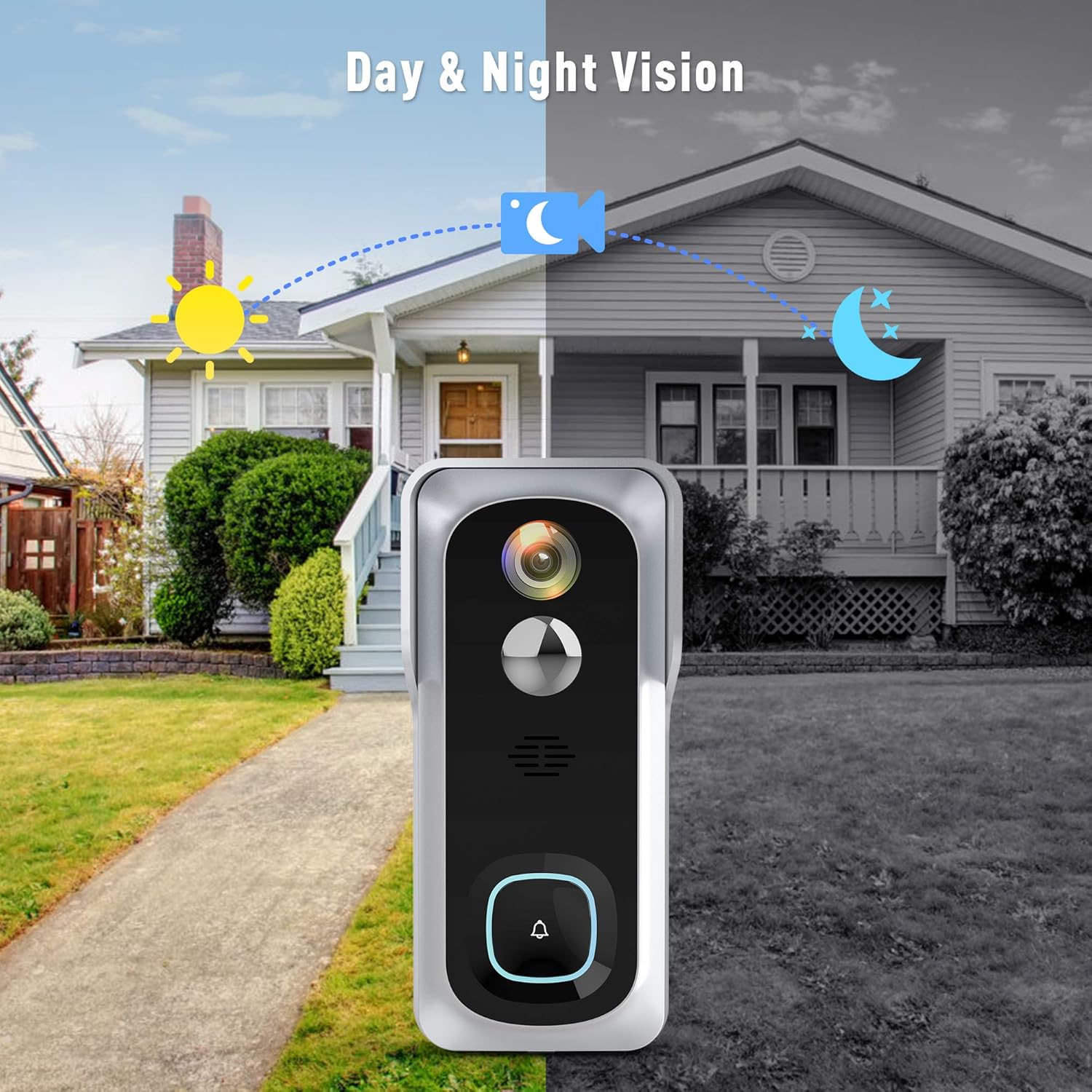 Wireless Video Doorbell Camera, Geekee 1080P Security WiFi Doorbell Camera with Indoor Chime, Motion Detect Sensor, IR Night Vision, IP66 Waterproof