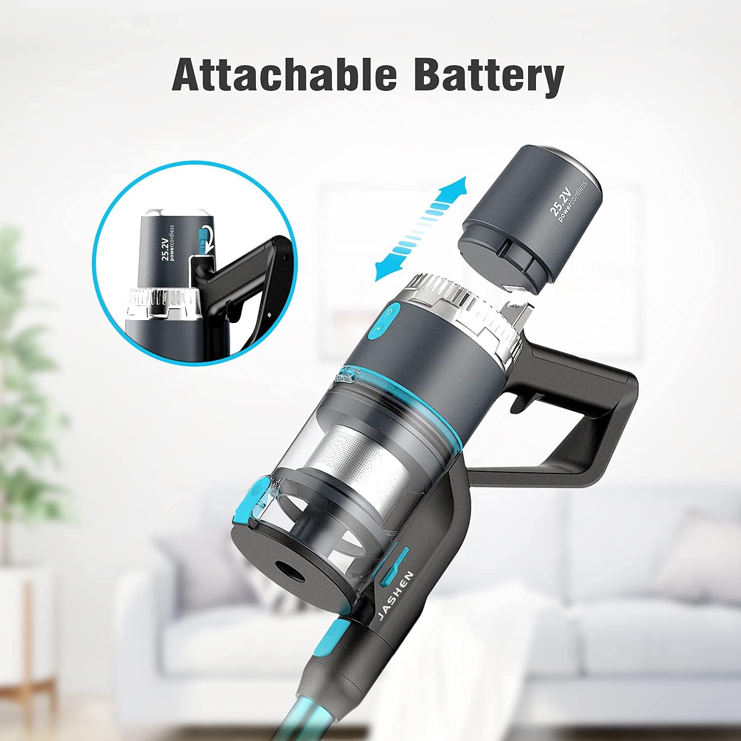 JASHEN V18E Cordless Vacuum Cleaner with Auto Mode, Lightweight Stick Vacuum Cleaner, 350W Suction, 4-in-1 Cordless Vac, for Hard floor, Tile