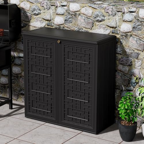 Outdoor Storage Cabinet Waterproof with Shelf,Resin Storage Sheds Outdoor Cabinets for tub towels/chemicals/grill items/Patio/Garden/Backyard