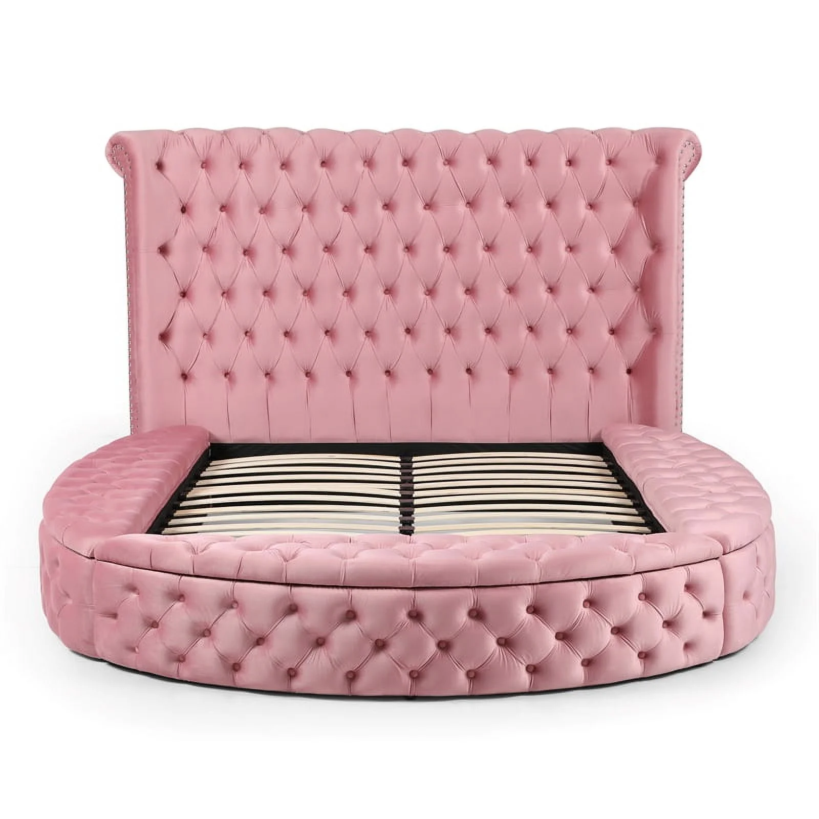 Better Home Products Elizabeth 91 x 101" Velvet Upholstered Queen Bed in Pink