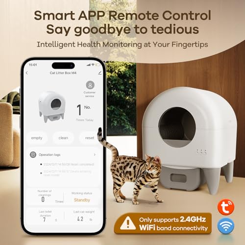 Self Cleaning Litter Box,95L Automatic Cat Litter Box Self Cleaning Large Capacity for Multiple Cats, App-Controlled with Safety Sensors