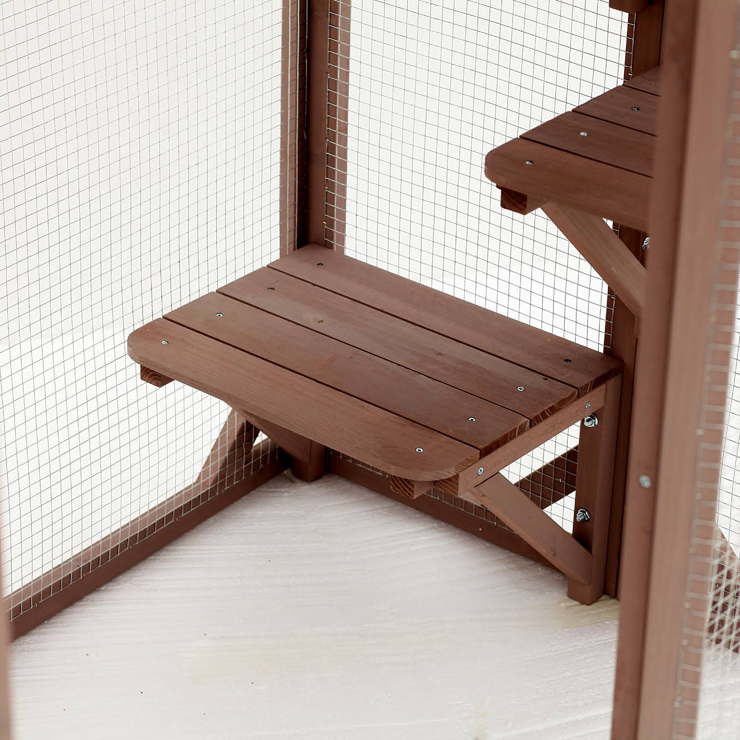 PawHut 71x22 x 32x22 x 44x22 Large Wooden Outdoor Cat Enclosure Catio Cage with 3 Platforms