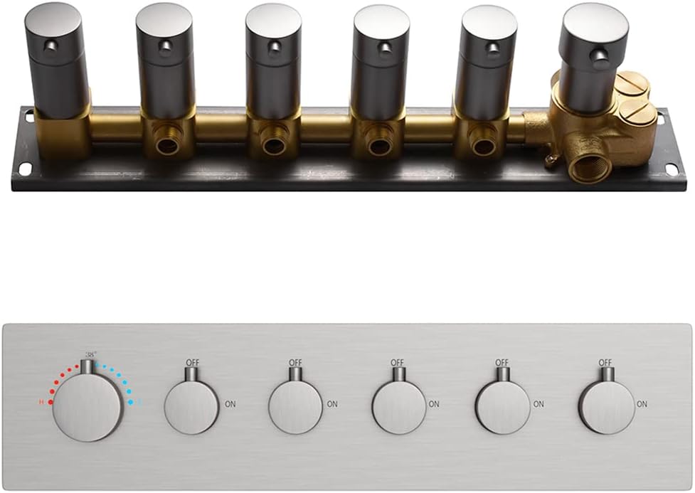 AYIVG Solid Brass Concealed 4-Outlet Thermostatic Valve Pressure Balanced Mixer Valve with Black Trim for Bathoom Shower System ( Can Simultaneous