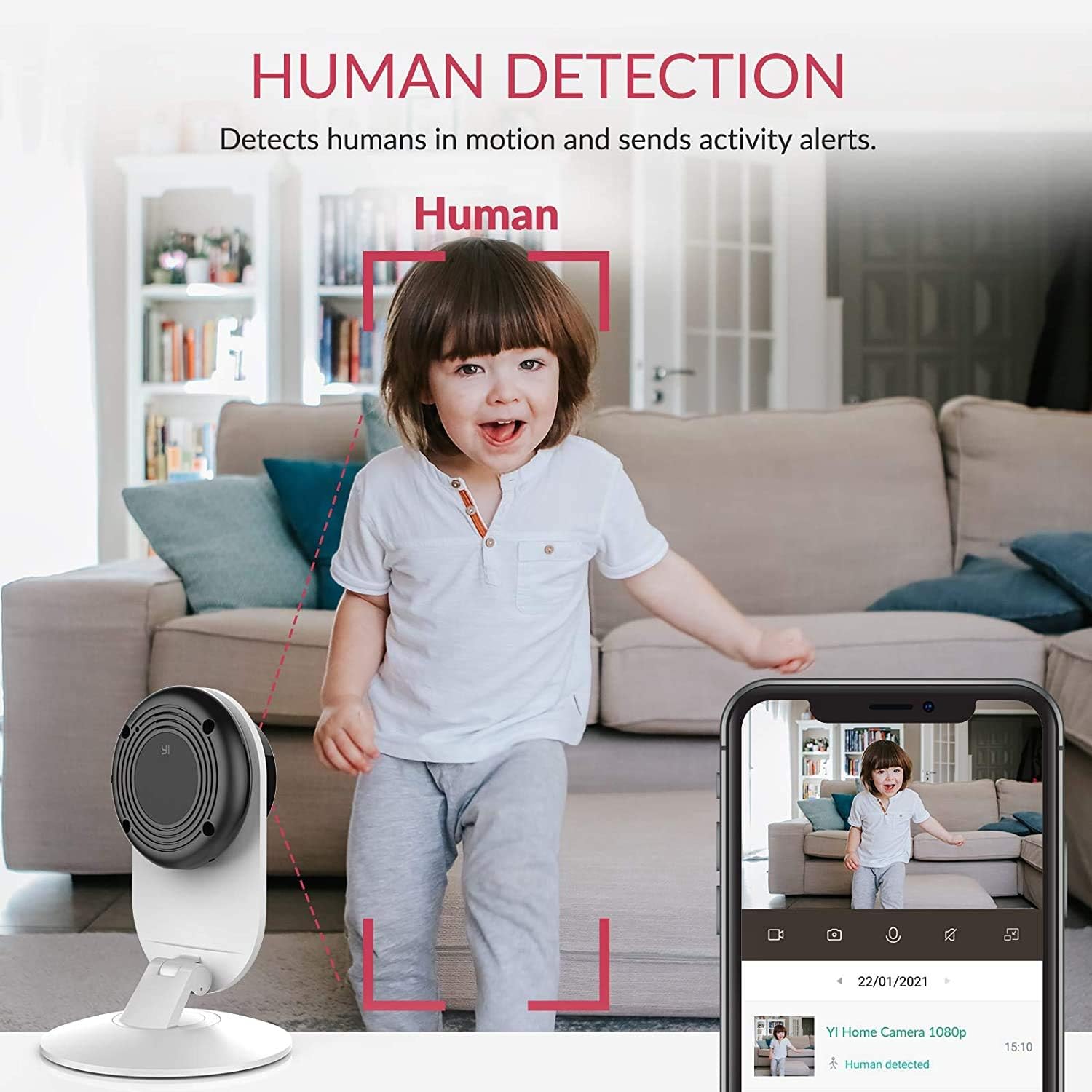 YI 4pc Security Home Camera, 1080p WiFi Smart Indoor Nanny IP Cam with Night Vision, 2-Way Audio, Motion Detection, Phone App, Pet Cat Dog Cam
