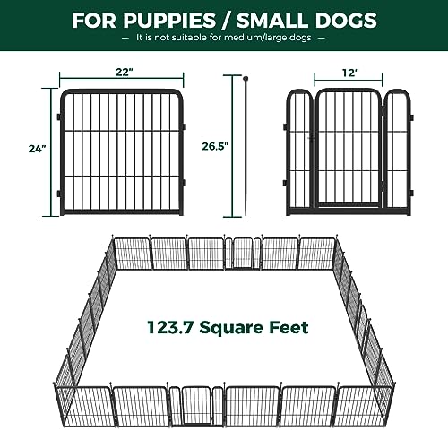 FXW Rollick Dog Playpen for Yard, RV Camping, 32 inch 16 Panels for Small and Medium Dogs│Patented