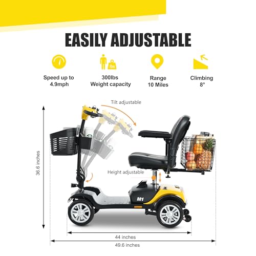 300W Folding Mobility Scooter 300lbs Capacity, 4 Wheel Powered Mobility Scooters with Large Rear Basket