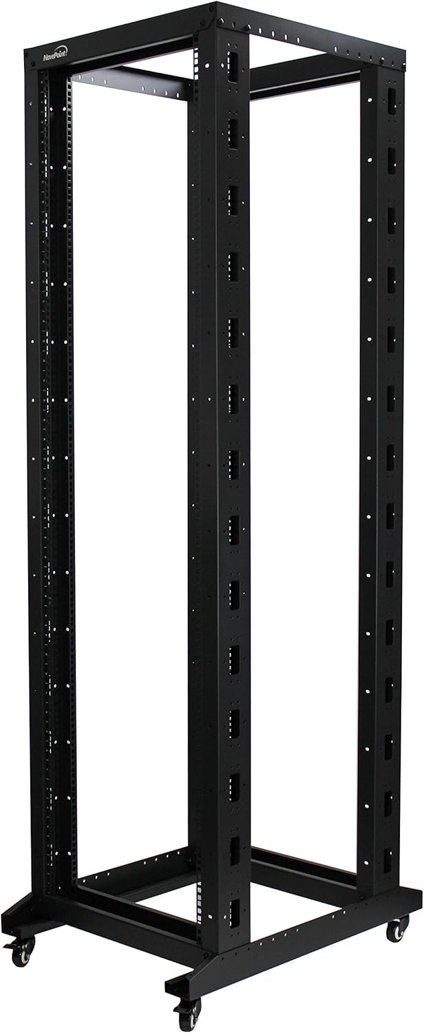 NavePoint 42U Professional 4-Post IT Open Frame Server Network Relay Rack 800mm Casters Black