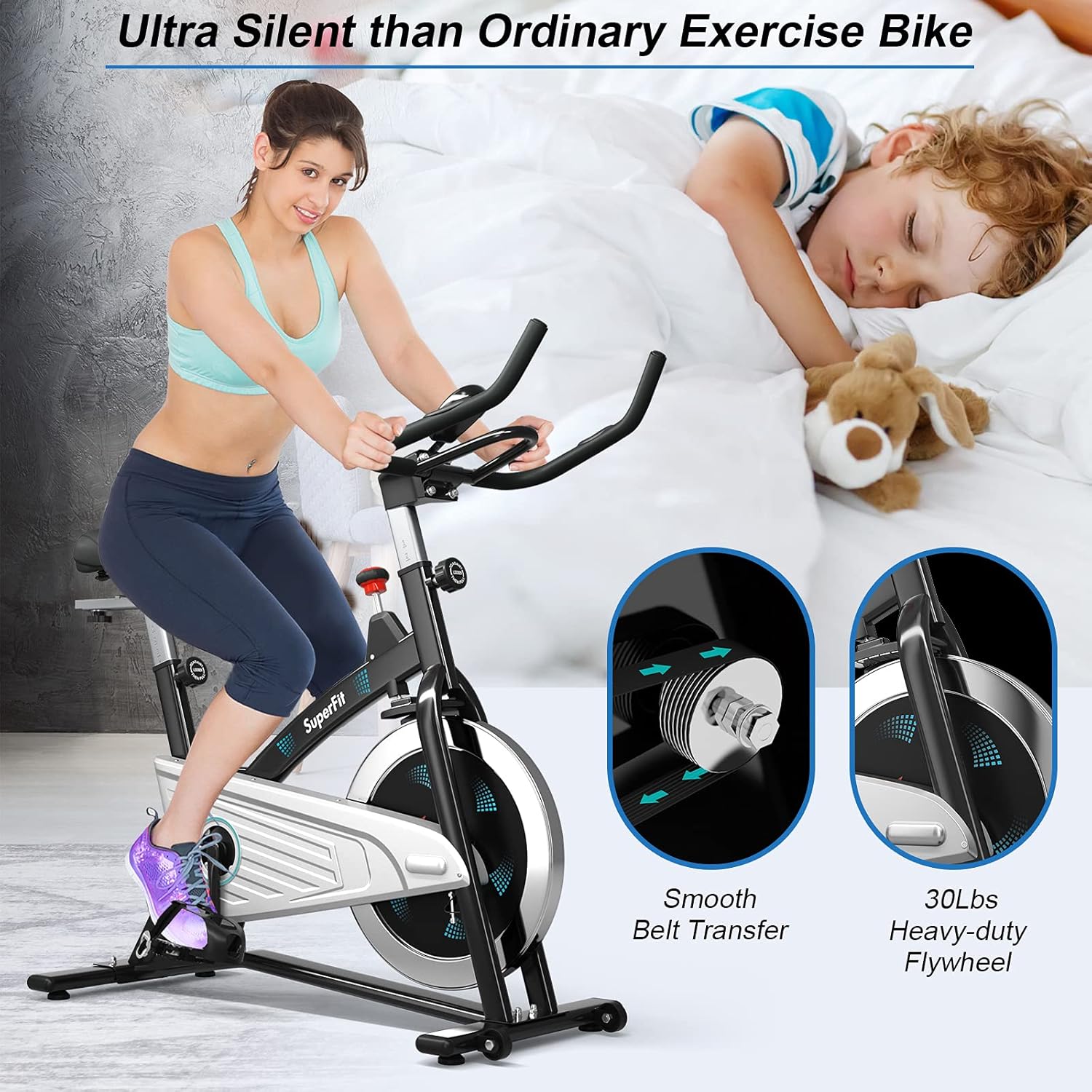 Goplus Magnetic Stationary Bike, Indoor Exercise Cycling Bike Smooth Belt Drive W/Heart Rate, LCD Monitor