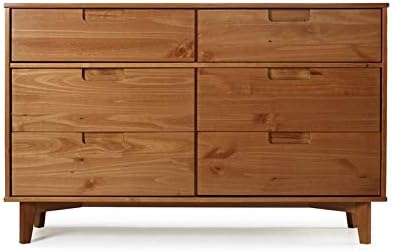 Allora Mid-Century Modern 6 Drawer Pine Wood Bedroom Double Dresser, Storage Drawer Console Organizer Closet Hallway for Living Room