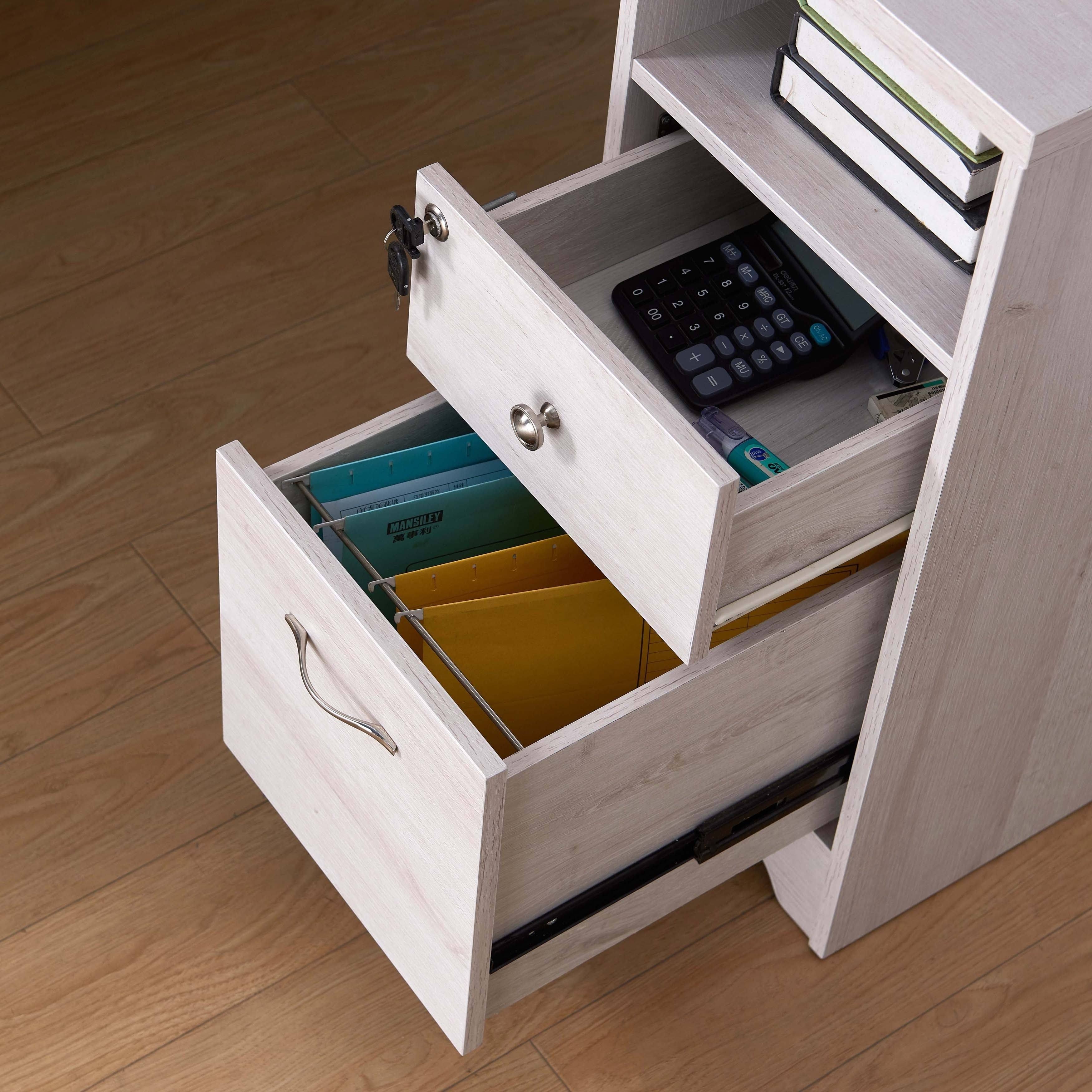 Furniture of America Barlon Modern 59-Inch L-Shape Desk with Locking Drawer - White Oak