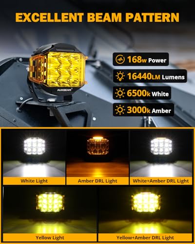 Auxbeam V-MAX Series 72W LED Pod Driving Lights, 4x2.5 Inch Rectangle Side Shooter Offroad Cube Spotlights with Amber DRL