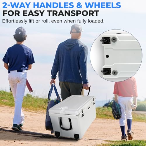 SereneLife Ultra-Tough 45 Quart Rotomolded Cooler Box with Wheels, Holds Upto 56 Cans, Keeps Ice Up to 5 Days