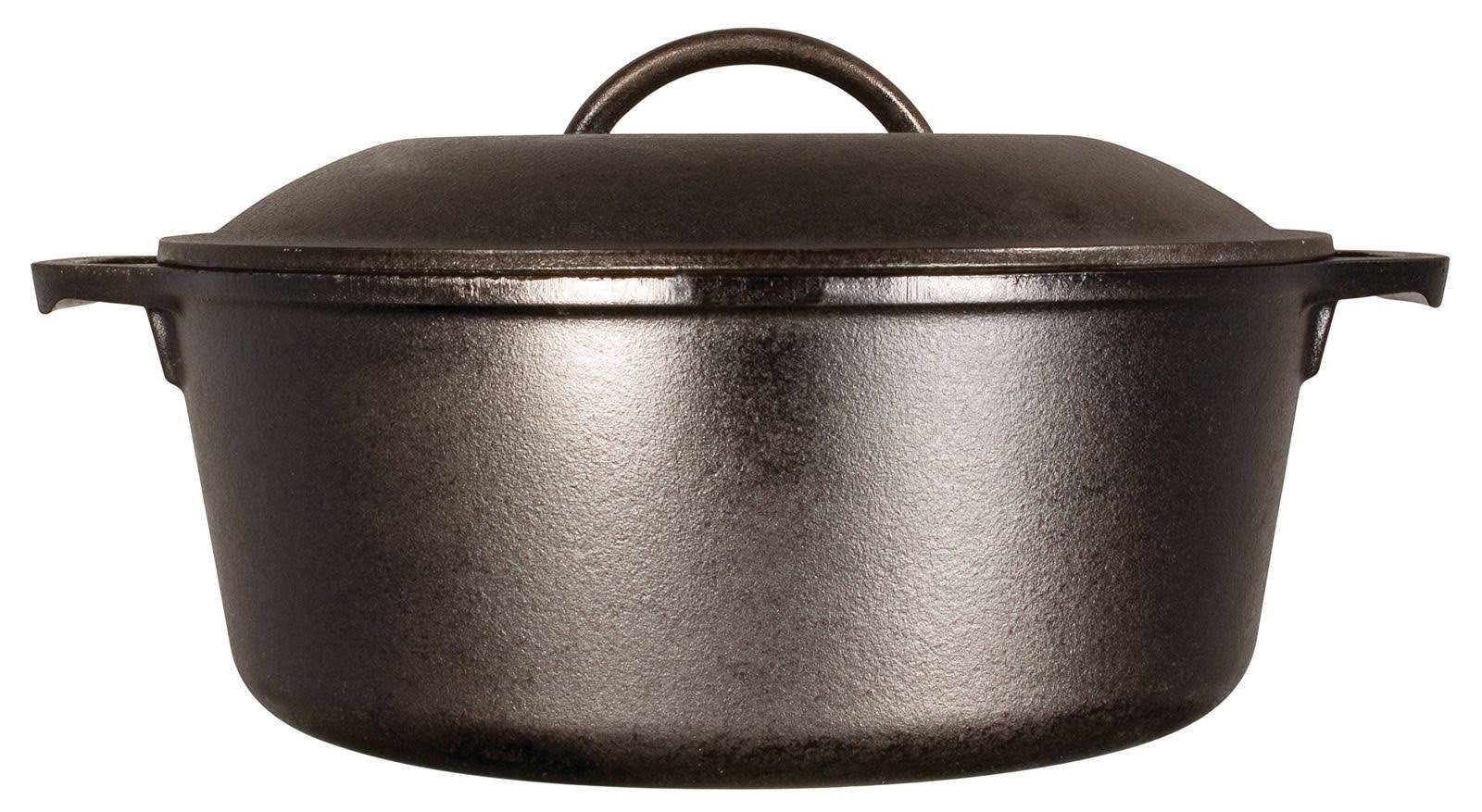 Lodge L8DOL3HH41PLT Cast Iron Dutch Oven with Handle Holders, 5 Quart, Black/Red