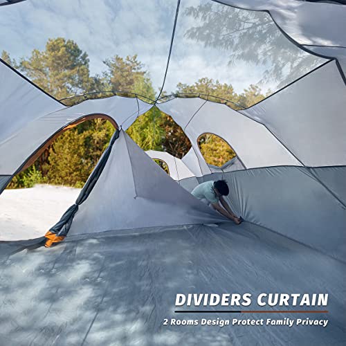 UNP Camping Tent 10-Person-Family Tents, Parties, Music Festival Tent, Big, Easy Up, 5 Large Mesh Windows, Double Layer, 2 Room, Waterproof